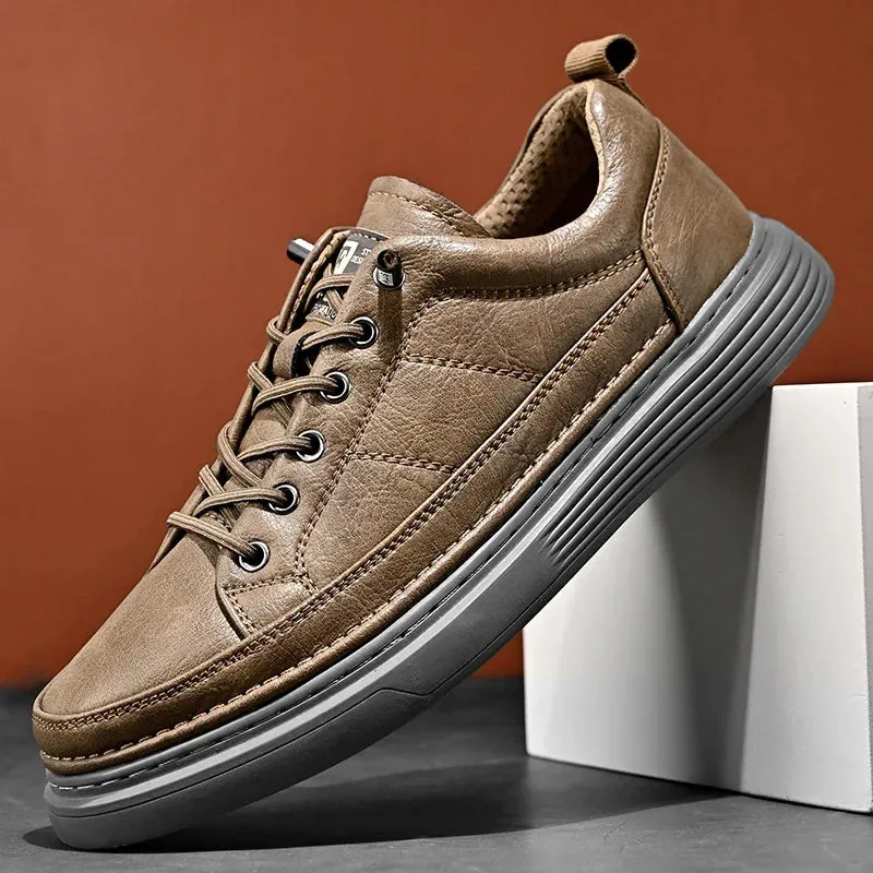 Wiaofellas  -  Men's Leather Casual Shoes Leather Men Sports Shoes Fashion Banquet Work Shoes Walking Shoes Large Size New Outdoor Flat Shoes Flat Sole Shoes For Squat