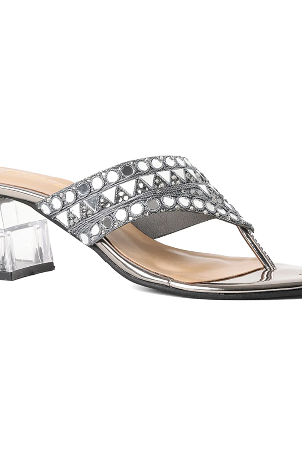 SOLES Mirror Work Crystal Block Heels Chemical Work Boots