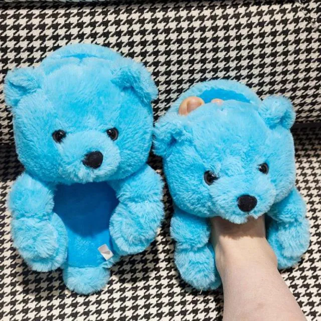 Adult Bear Slippers Teddy Bear women christmas plush slippers Cartoon Cute Bear House Slipper Furry Faux Fur Slides Woman Furry