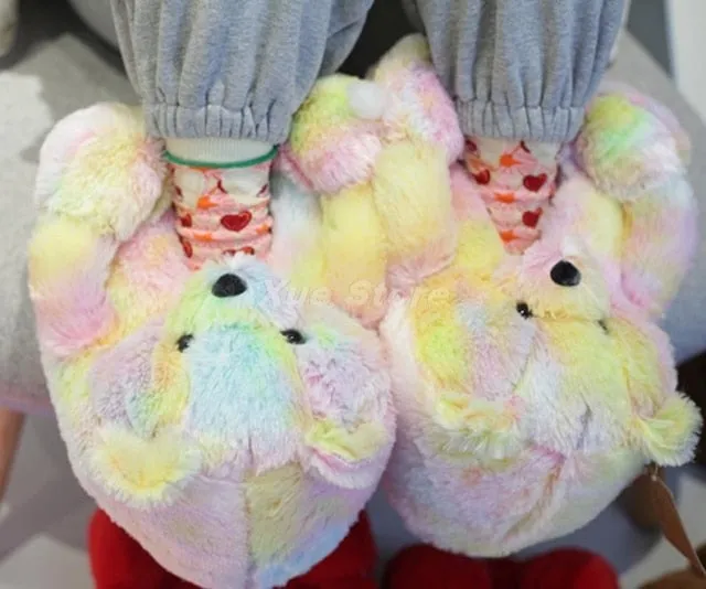 Teddy Bear women christmas plush slippers Cartoon Cute Bear House Slipper Furry Faux Fur Slides Woman Furry Tamarac Slippers