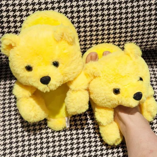 Teddy Bear women christmas plush slippers Cartoon Cute Bear House Slipper Furry Faux Fur Slides Woman Furry Custom Slippers