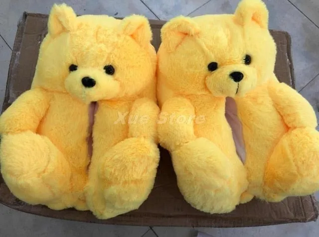 Teddy Bear women christmas plush slippers Cartoon Cute Bear House Slipper Furry Faux Fur Slides Woman Furry Soft Bottom Slippers