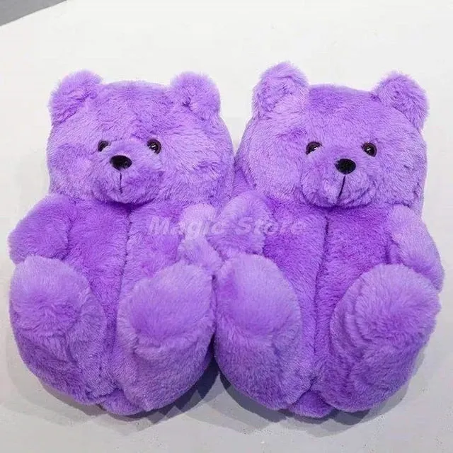 Everlasting Slippers Teddy Bear women christmas plush slippers Cartoon Cute Bear House Slipper Furry Faux Fur Slides Woman Furry
