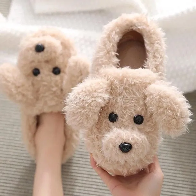 Teddy Bear women christmas plush slippers Cartoon Cute Bear House Slipper Furry Faux Fur Slides Woman Furry Kermit Slippers