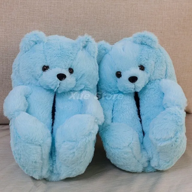 Teddy Bear women christmas plush slippers Cartoon Cute Bear House Slipper Furry Faux Fur Slides Woman Furry Five Nights At Slippers