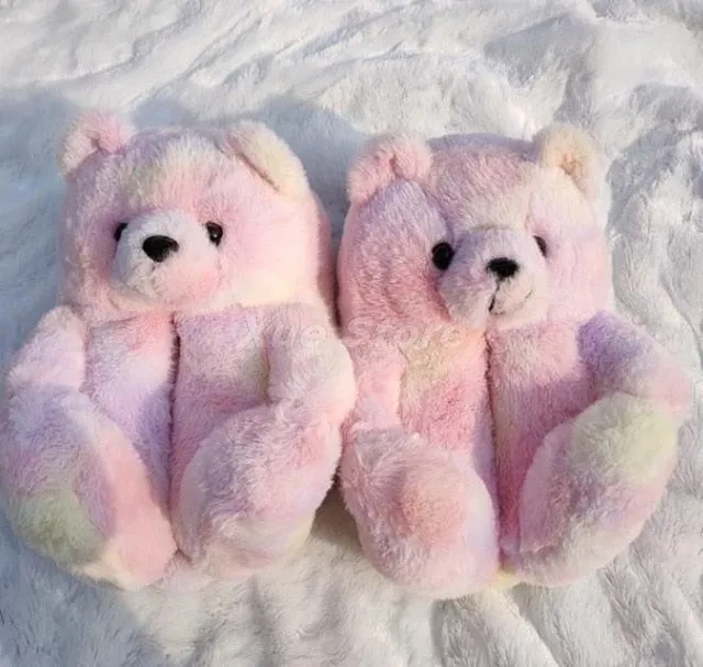 Wool Sock Slippers Teddy Bear women christmas plush slippers Cartoon Cute Bear House Slipper Furry Faux Fur Slides Woman Furry