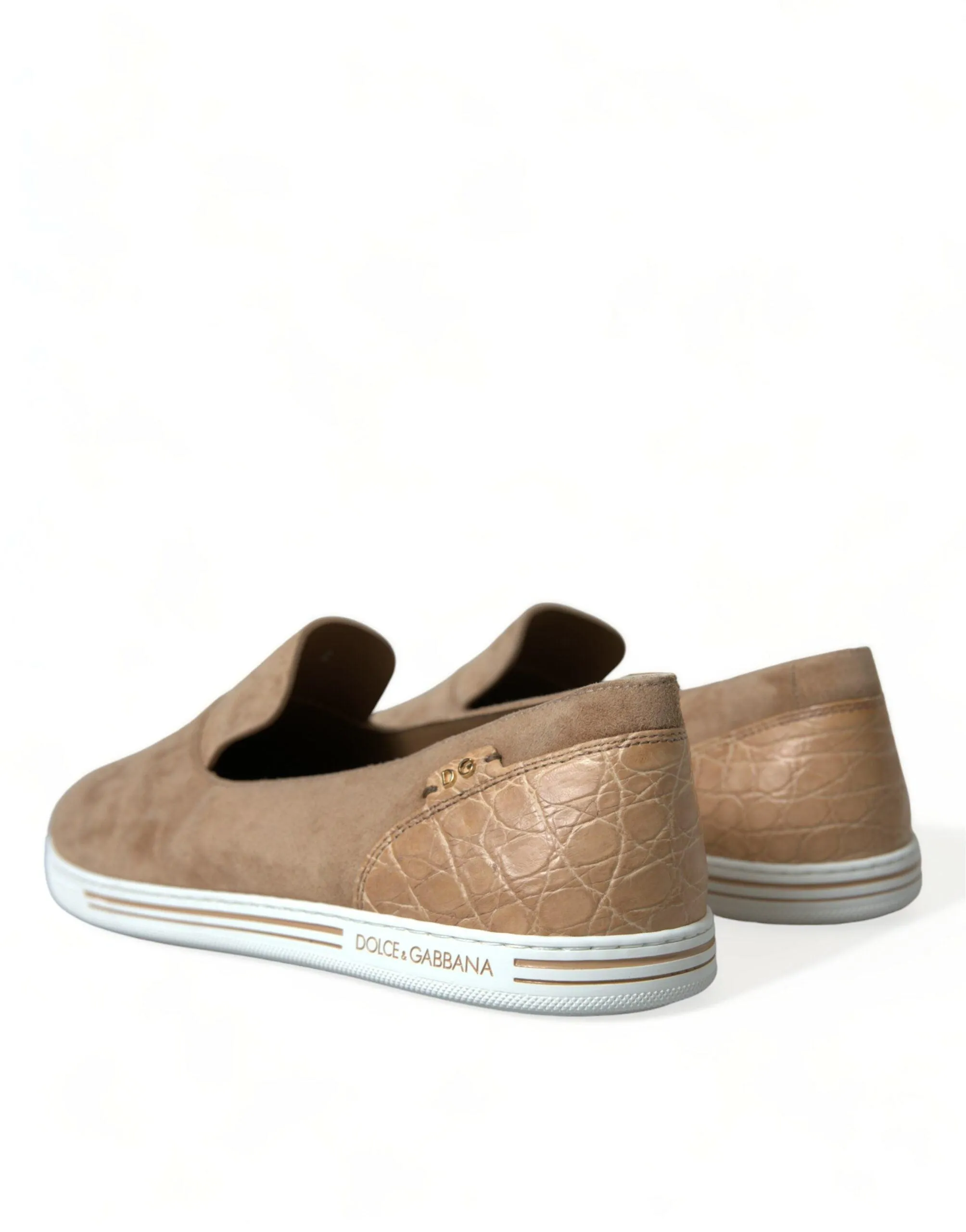 Female Flat Slippers Dolce & Gabbana Beige Suede Caiman Men Loafers Slippers Shoes