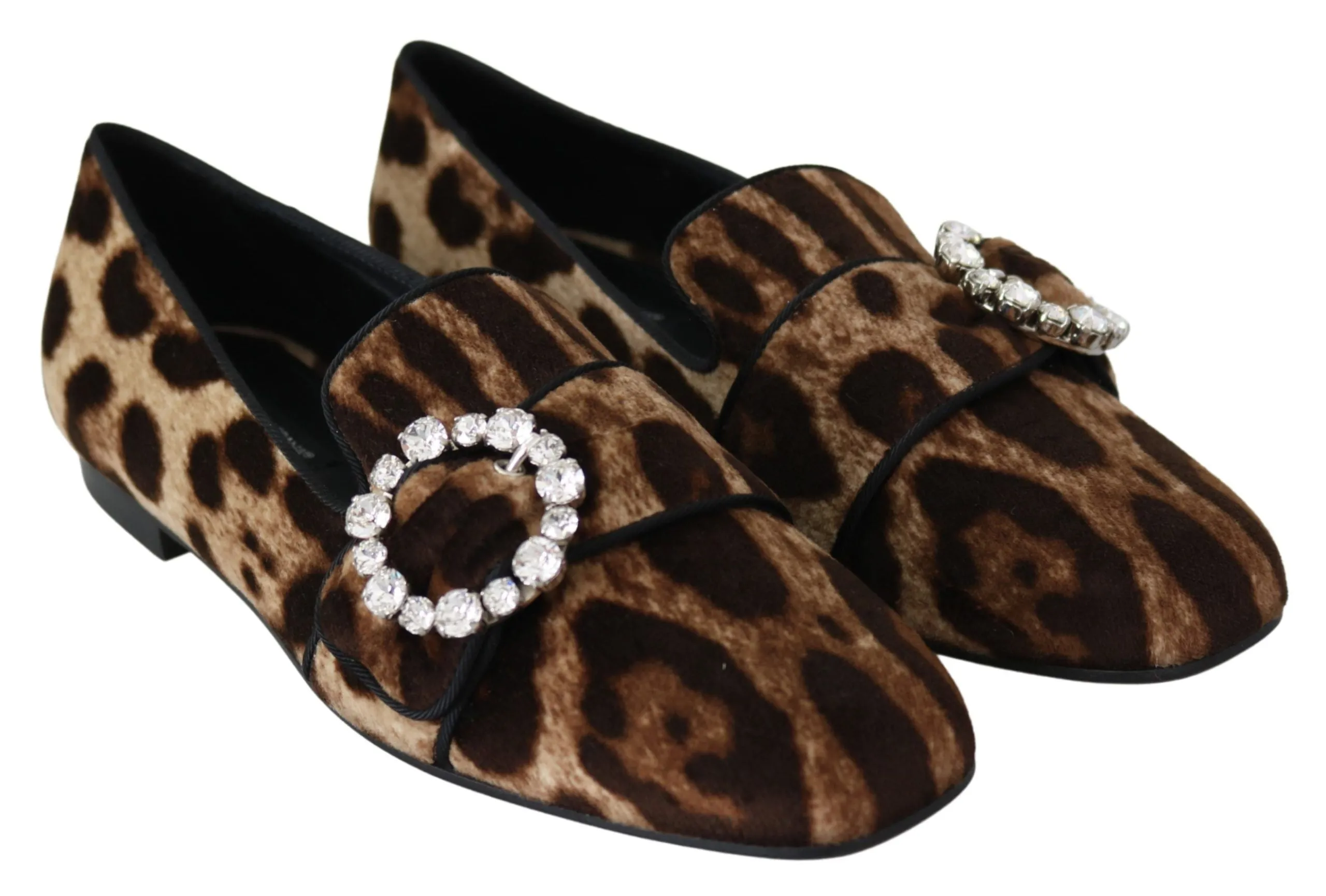 Dolce & Gabbana Brown Leopard Print Crystals Loafers Flats Shoes Jay Butler Loafers
