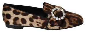 Dolce & Gabbana Brown Leopard Print Crystals Loafers Flats Shoes Gommino Loafers