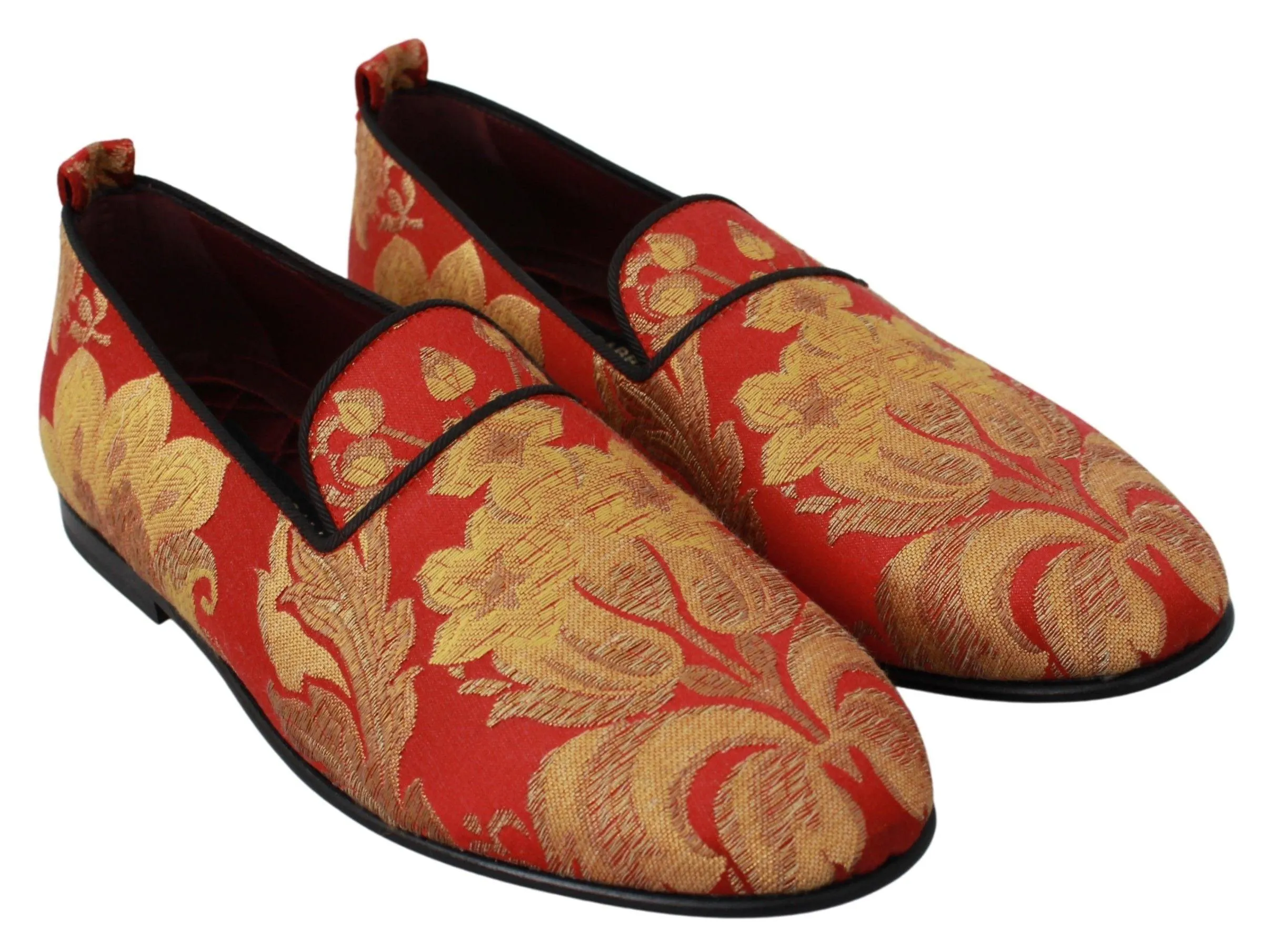 Cordovan Tassel Loafers Dolce & Gabbana Red Gold Brocade Slippers Loafers Shoes