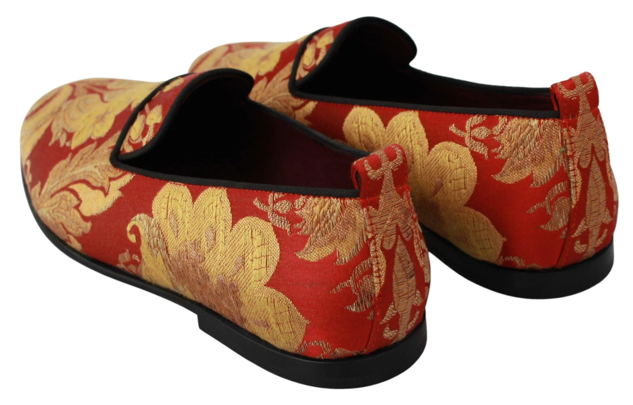 Gator Skin Loafers Dolce & Gabbana Red Gold Brocade Slippers Loafers Shoes