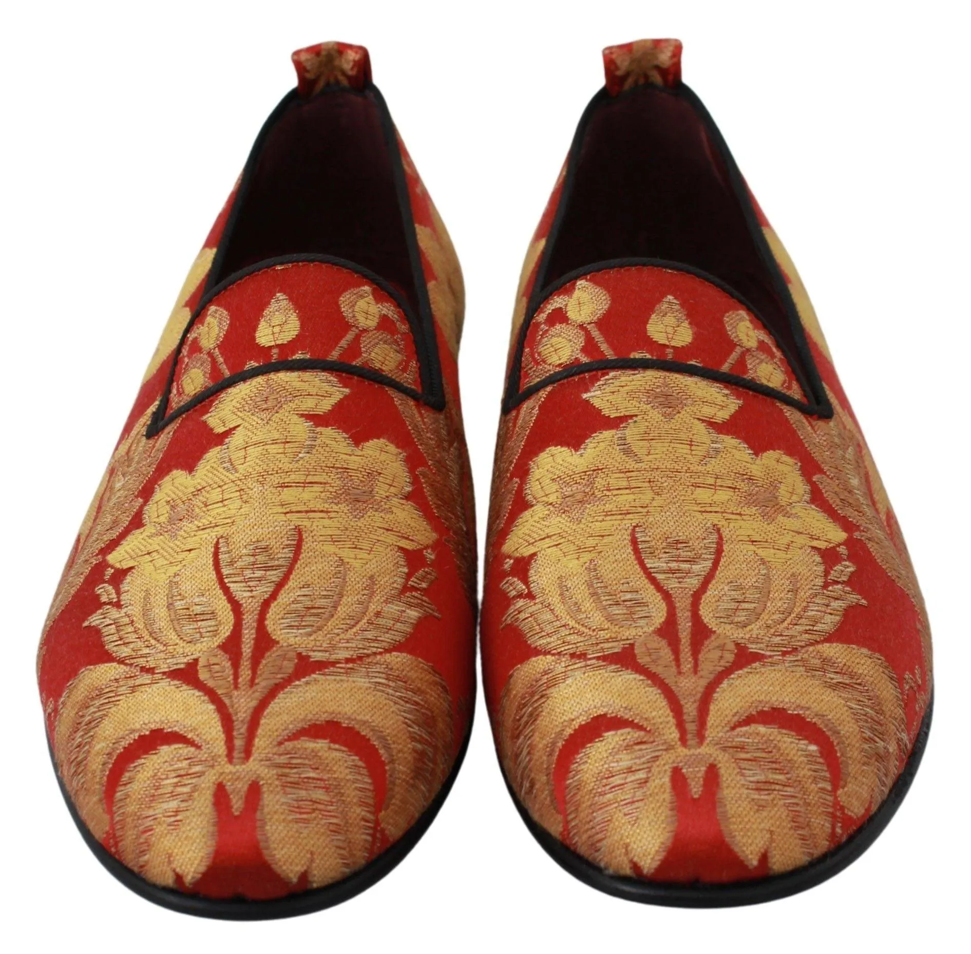 Dolce & Gabbana Red Gold Brocade Slippers Loafers Shoes Skechers Leather Loafers