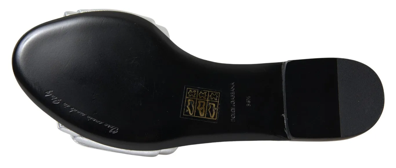 Flat White Wedding Shoes Dolce & Gabbana Silver Crystal Embellished Slides Flat Shoes