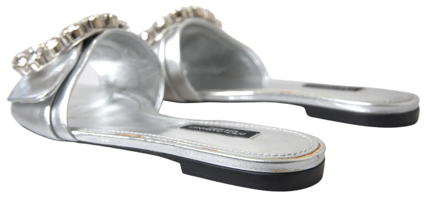 Dolce & Gabbana Silver Crystal Embellished Slides Flat Shoes Flat Nike Shoes