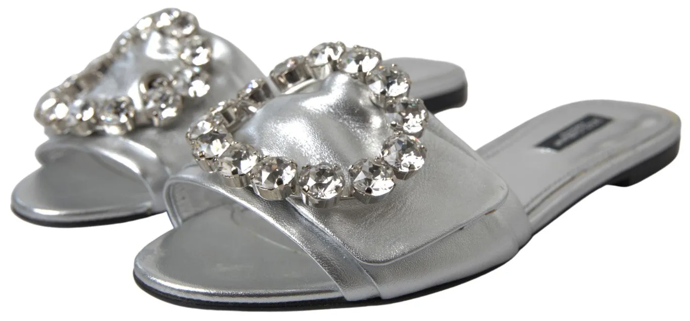 Shoes Flat Lay Dolce & Gabbana Silver Crystal Embellished Slides Flat Shoes
