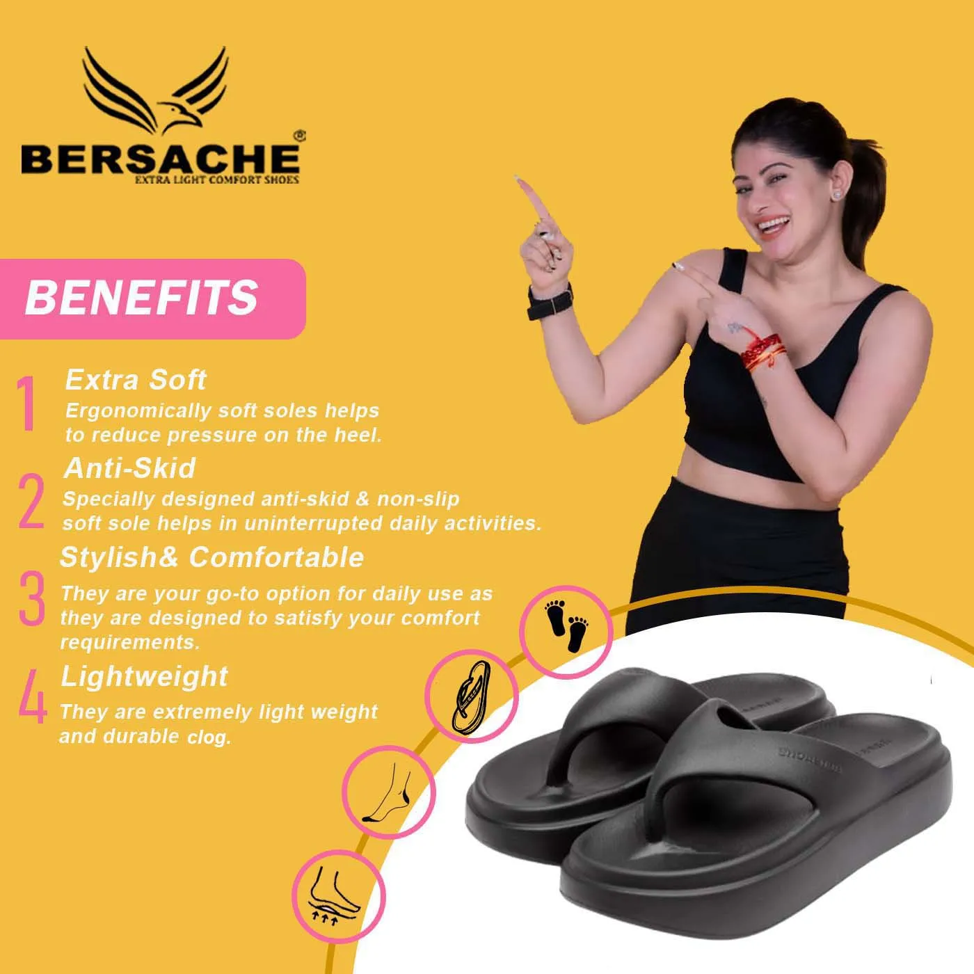 Bersache Extra Soft Classic Casual with  Regular wear with Ultra Soft & Flexibility Technology Clog For women's/Girl's-(6109-Black) House Slippers Orthopedic