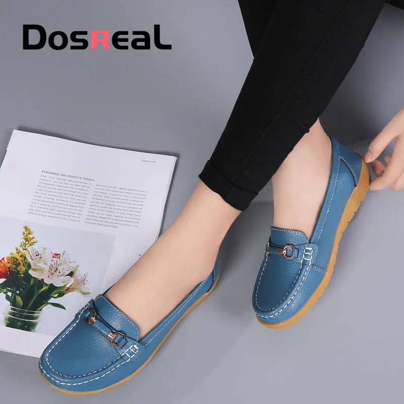 Vinny Loafers Dosreal Women Cow Leather Loafers Shoes Ladies Metal Buckle Flats Shoes Spring Comfortable Slip-On F