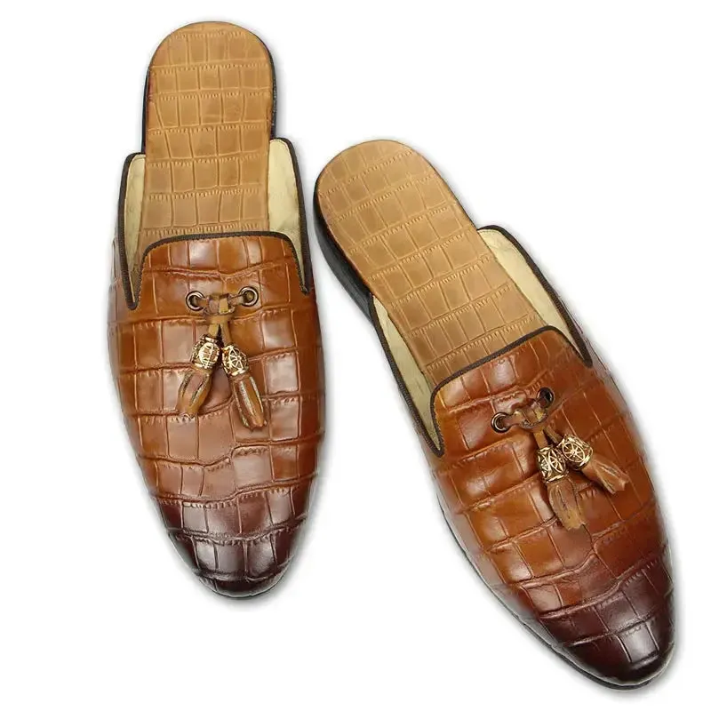 Chunky Loafers With Dress Drillo 2 - Alligator print leather mules/Backless loafers for men