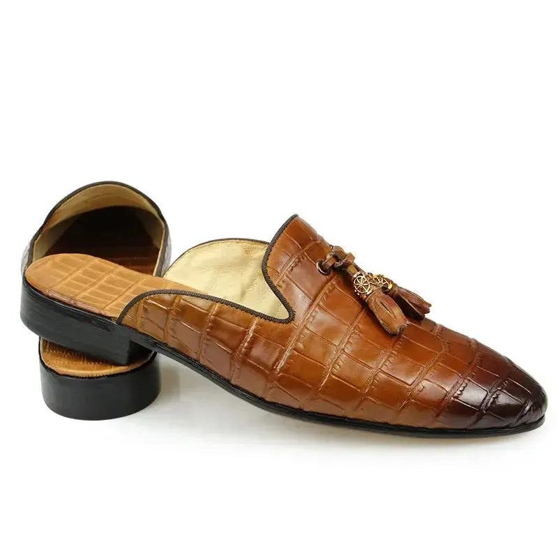 Cordovan Penny Loafers Drillo 2 - Alligator print leather mules/Backless loafers for men