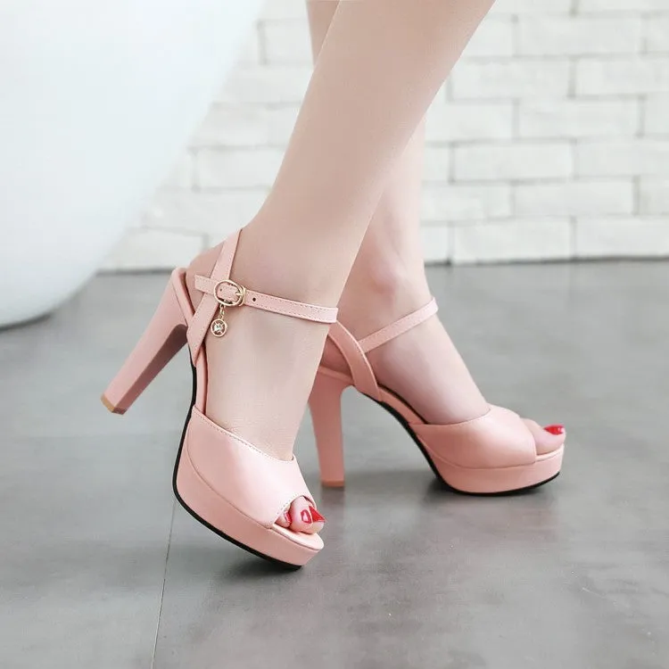 Women's Solid Color Peep Toe Ankle Strap High Heel Platform Sandals Thong Kitten Heel Sandals