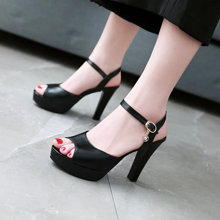 Women's Solid Color Peep Toe Ankle Strap High Heel Platform Sandals Evening Sandals
