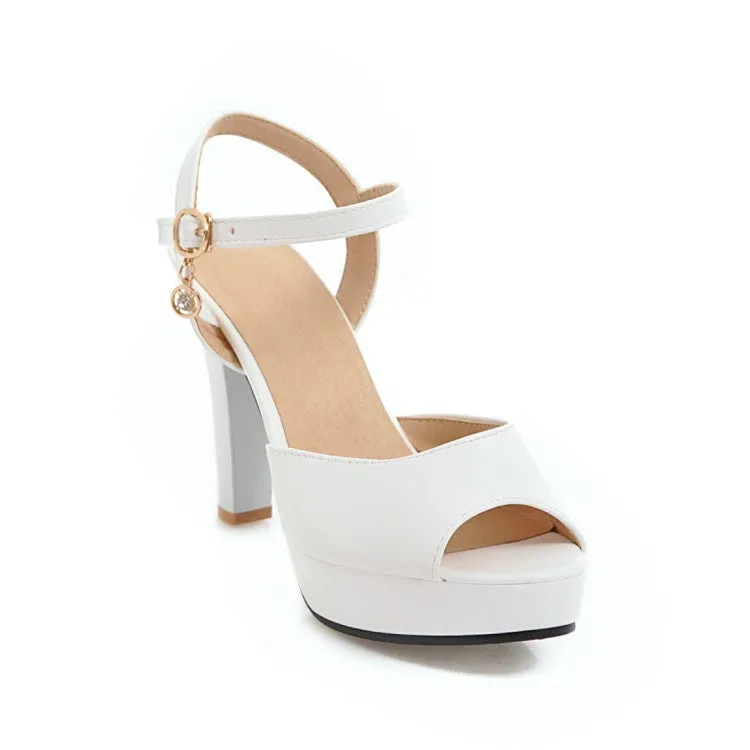 Women's Solid Color Peep Toe Ankle Strap High Heel Platform Sandals Dress Thong Sandals