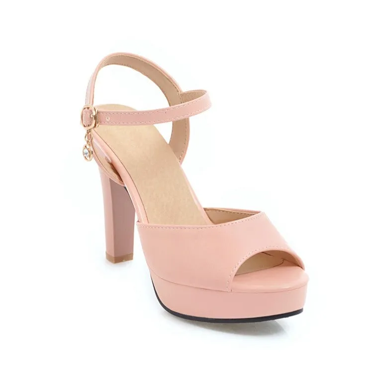 Women's Solid Color Peep Toe Ankle Strap High Heel Platform Sandals Color Sandals