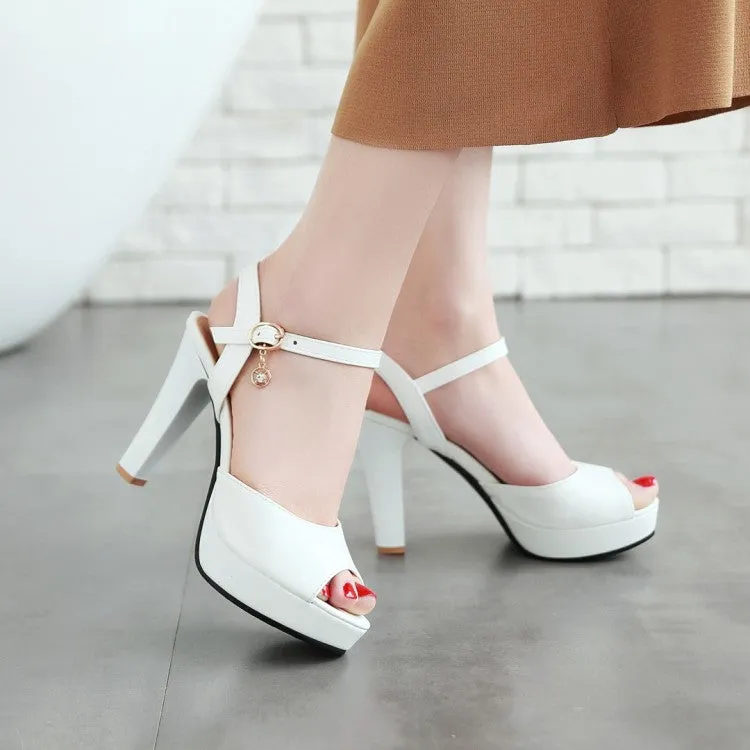 Pvc Sandals Women's Solid Color Peep Toe Ankle Strap High Heel Platform Sandals