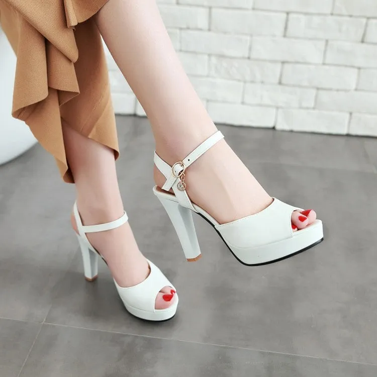 Sandals Montego Bay Photos Women's Solid Color Peep Toe Ankle Strap High Heel Platform Sandals