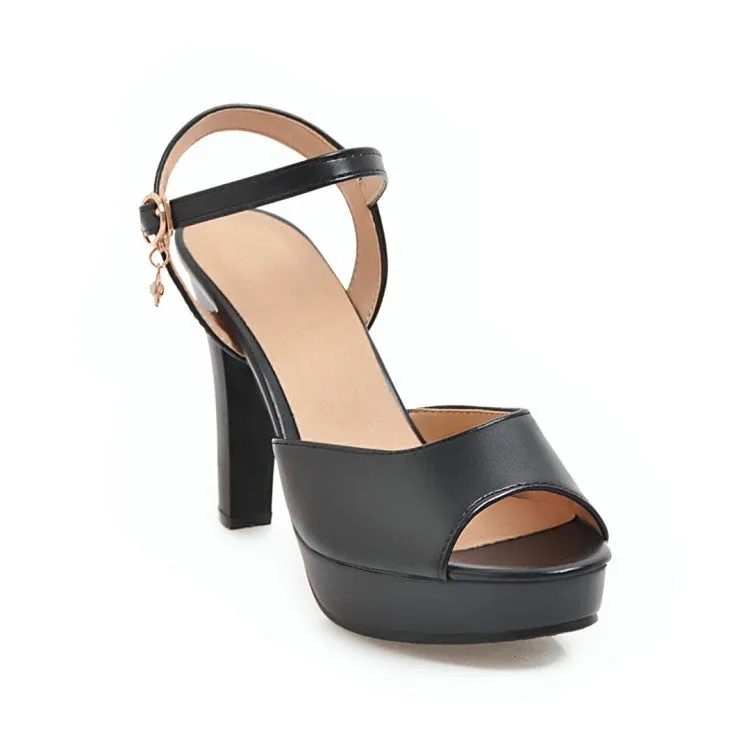 Stiletto Heel Sandals Women's Solid Color Peep Toe Ankle Strap High Heel Platform Sandals