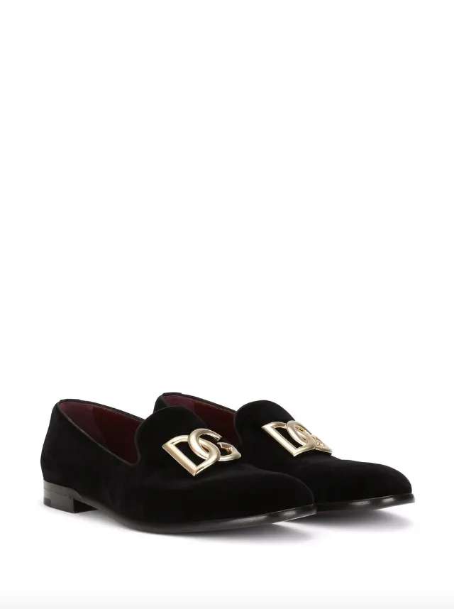Loafers With Lace Dolce & Gabbana velvet slippers with DG logo