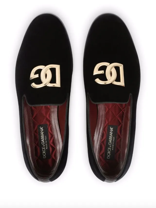 Dolce & Gabbana velvet slippers with DG logo Loafers And Drivers