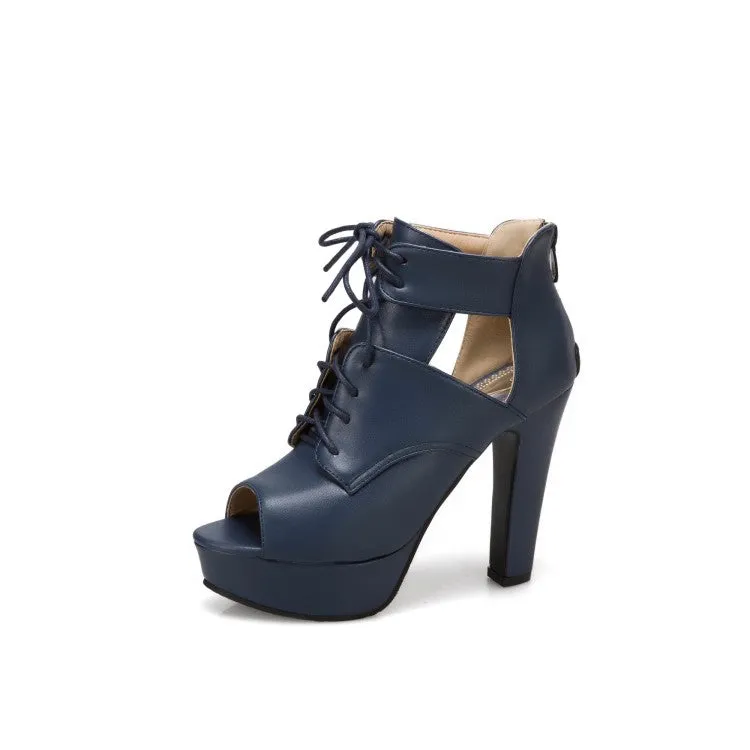 Sale On Reef Sandals Women's Solid Color Peep Toe Strap Ankle Wrap Platform Chunky Heel Sandals