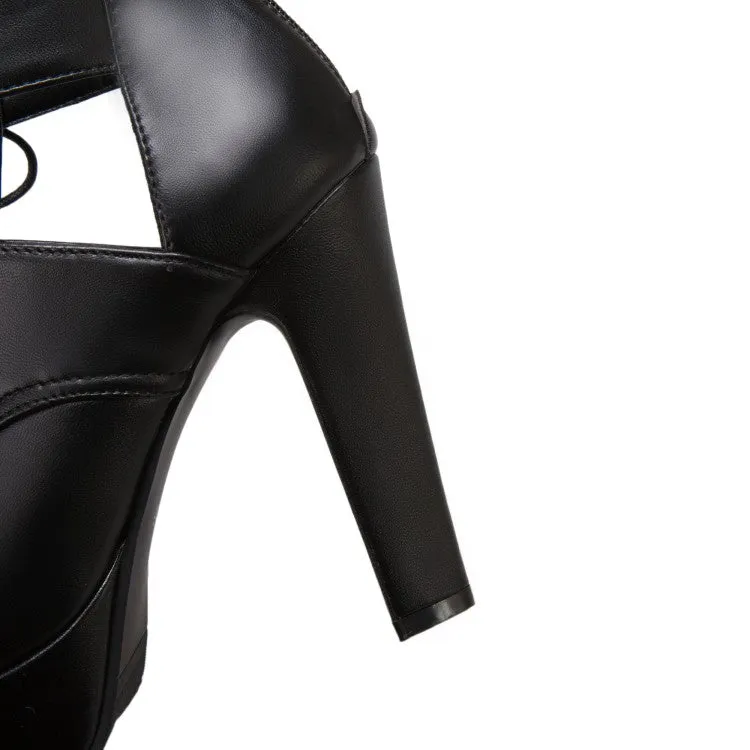 Comfy Sandals For Walking Women's Solid Color Peep Toe Strap Ankle Wrap Platform Chunky Heel Sandals