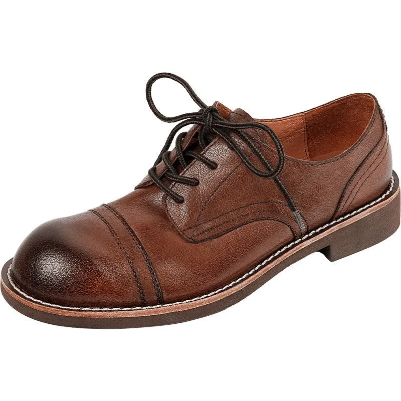 2.zerøgrand Oxfords Retro Round Toe Oxfords Lace Up Leather Derby Shoes for Women in Black/Brown