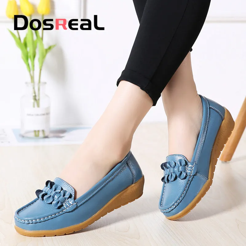 Emma Chamberlain Loafers Dosreal Women Black Loafers Shoes New Genuine Leather Flats Shoes For Female Slip-On Womens Simple F