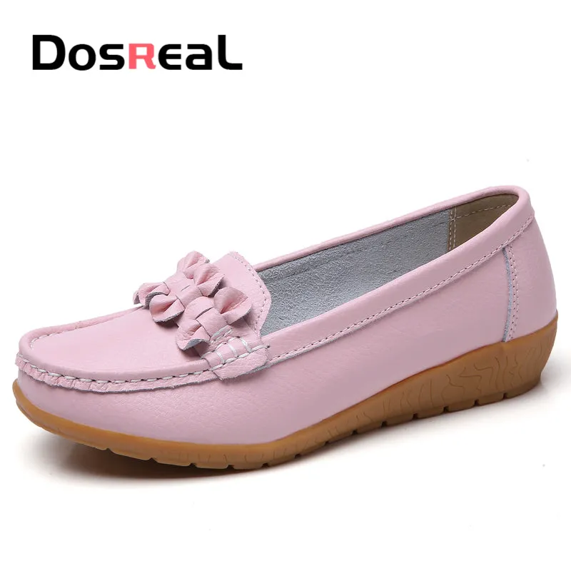 Dosreal Women Black Loafers Shoes New Genuine Leather Flats Shoes For Female Slip-On Womens Simple F Ecco Slip On Loafers