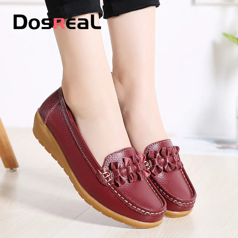 Wine Loafers Dosreal Women Black Loafers Shoes New Genuine Leather Flats Shoes For Female Slip-On Womens Simple F