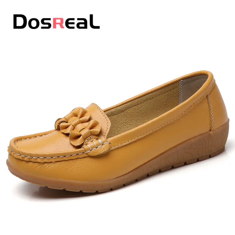Loafers Moccasins Dosreal Women Black Loafers Shoes New Genuine Leather Flats Shoes For Female Slip-On Womens Simple F