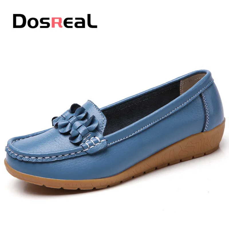 Dosreal Women Black Loafers Shoes New Genuine Leather Flats Shoes For Female Slip-On Womens Simple F Slip On Loafers Shoes