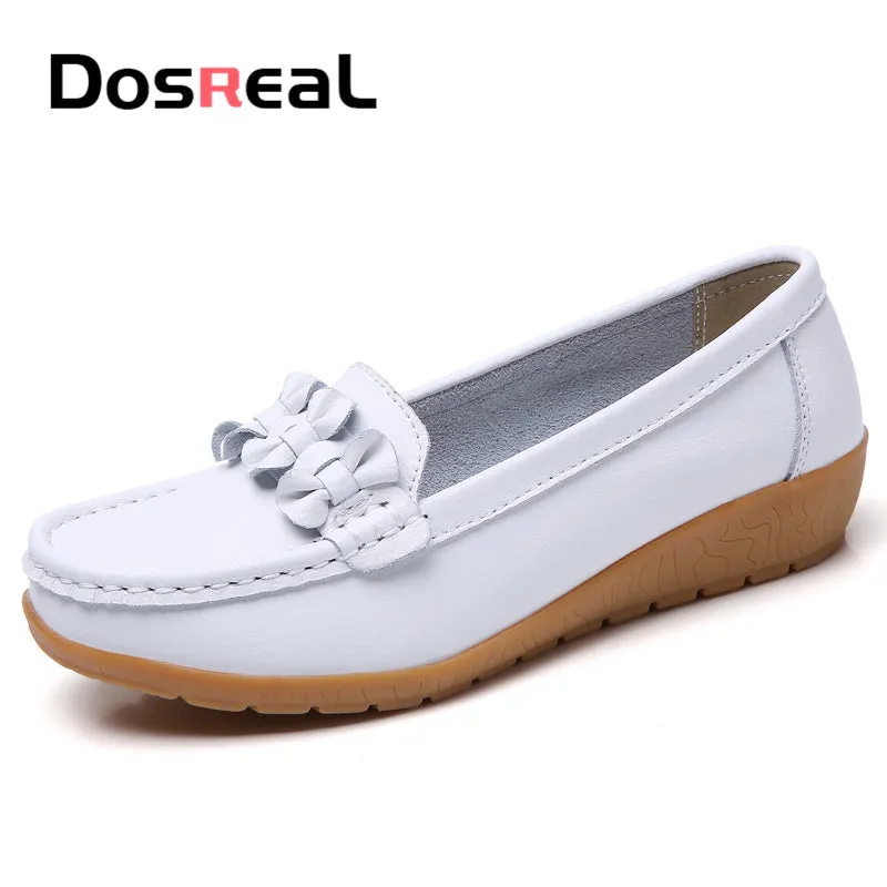 Dosreal Women Black Loafers Shoes New Genuine Leather Flats Shoes For Female Slip-On Womens Simple F Khaite Loafers