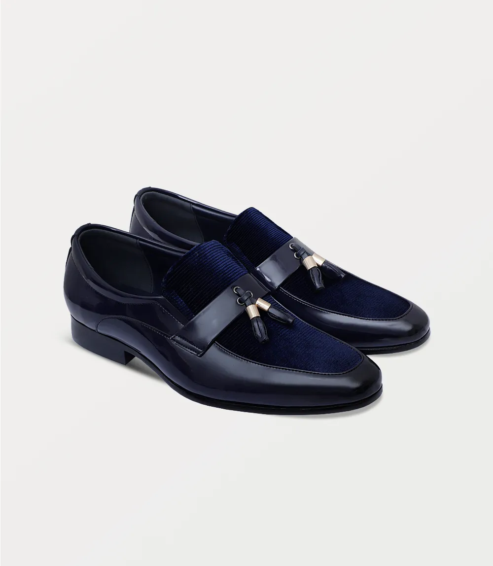 BM6797-BLUE-Men Slip On Low Heel Slip On Boots
