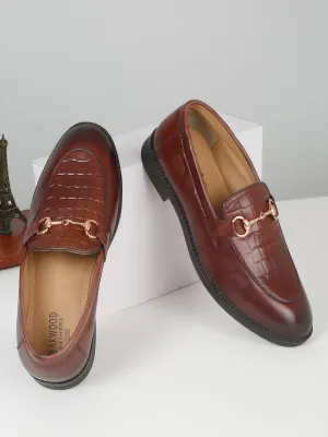 Men's Brown Croco Texture Leather Loafers Classic Leather Loafers