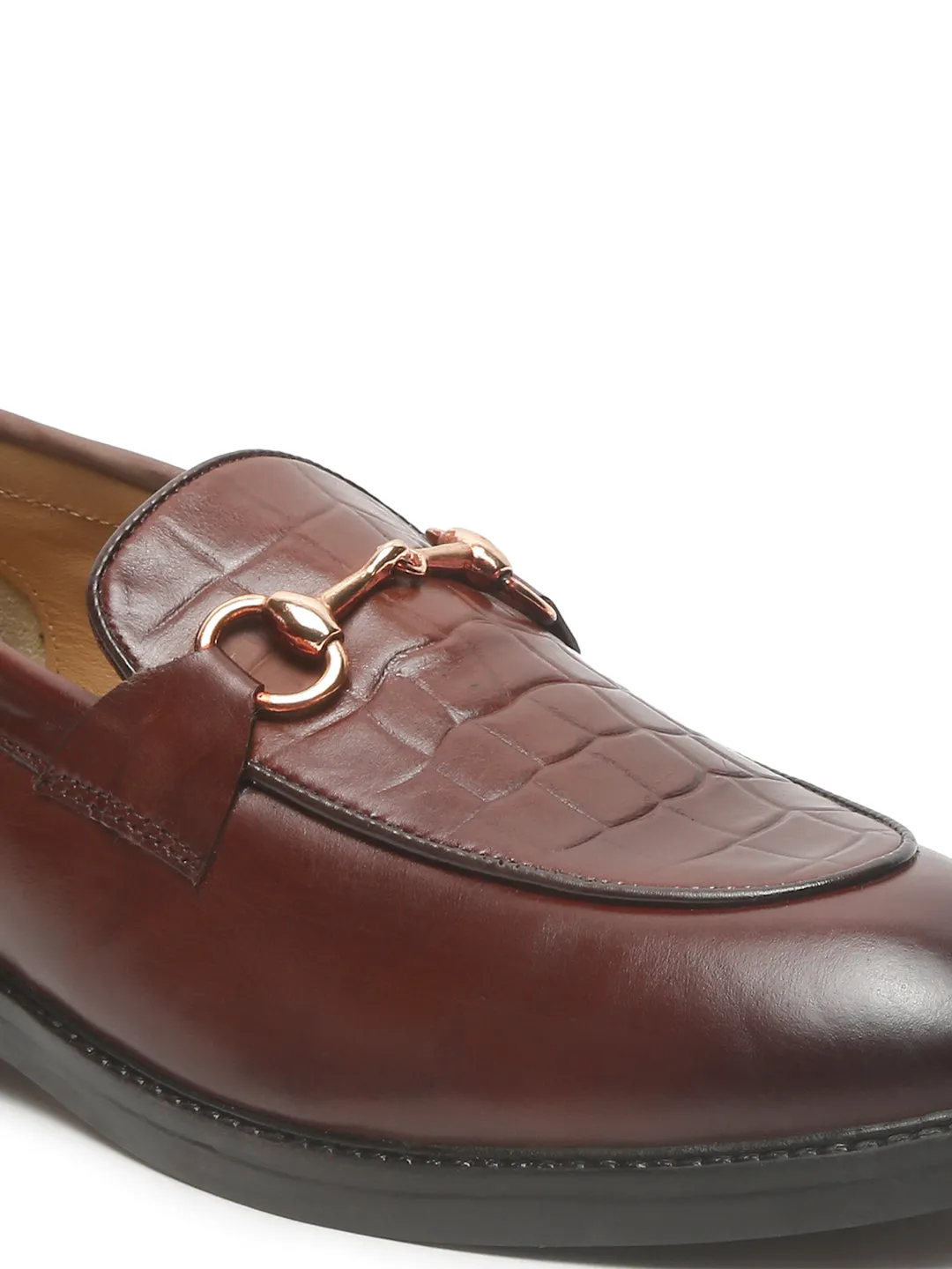 Pony Hair Loafers Men's Brown Croco Texture Leather Loafers