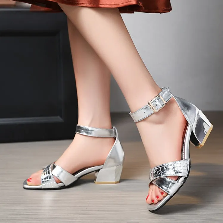 St Vincent And The Grenadines Sandals Women's Snake Print Ankle Strap Buckle Square Toe Chunky Medium Heel Sandals