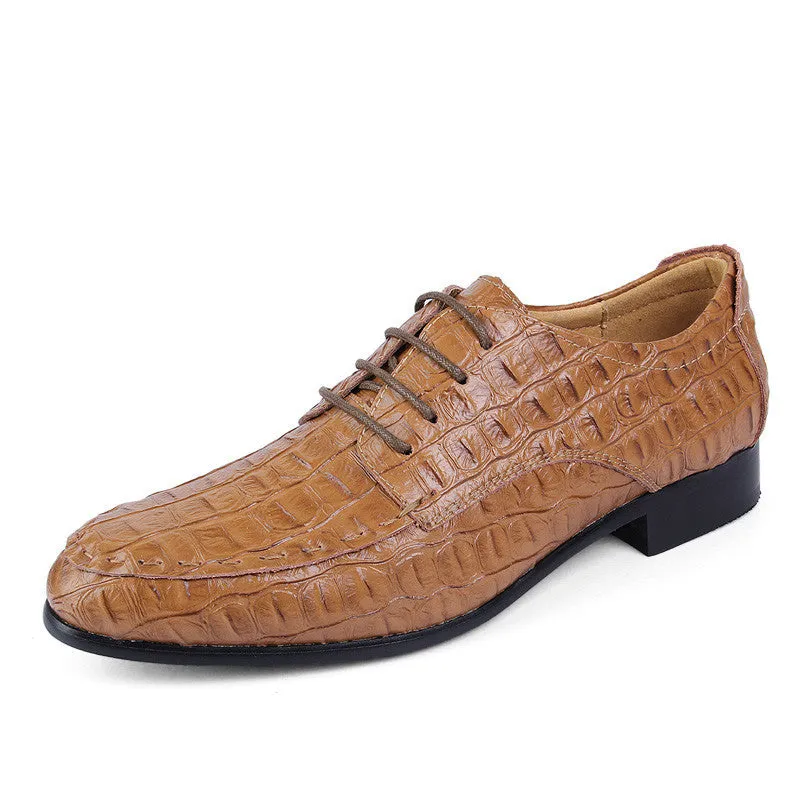 Brown Shoes Flats Handmade genuine leather men shoes, Fashion flat shoes, Crocodile business dress shoes,Men oxford zapatos hombre