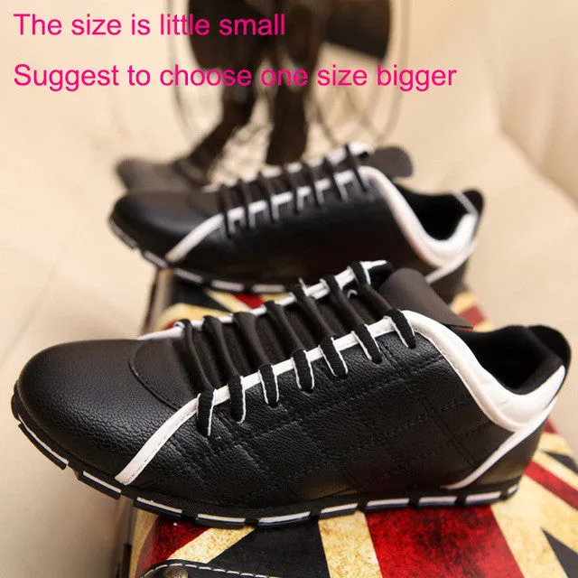 New 2017 High Quality Men PU Leather Flats Lace Up Fashion Casual Leisure Men's Flat Shoes Loafers Soft Light Male Footwear Flat Rhinestone Shoes