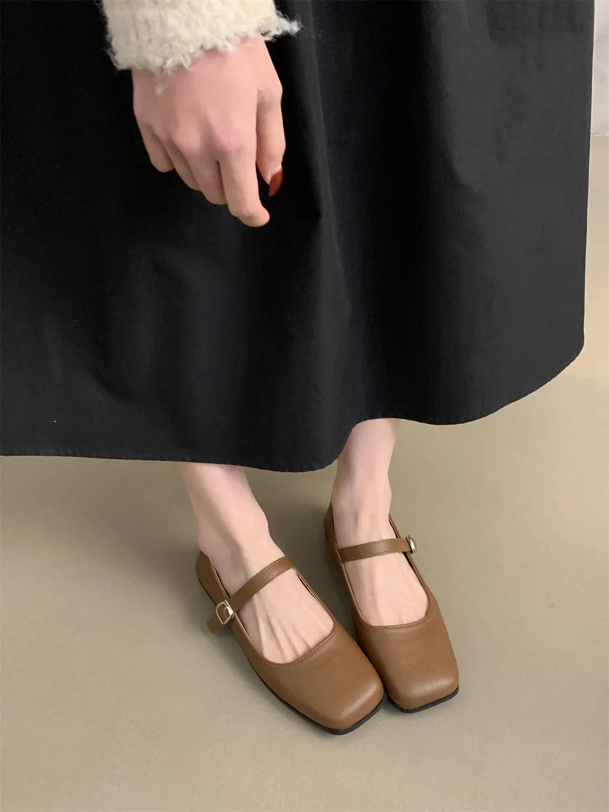 MQTIME  -  2024 New Sweet Mary Jane Shoes Square Head Moccasins Flat Shoes French Lovely Casual Shoes Women Comfort Loafers Shoes for Work Vivobarefoot Loafers