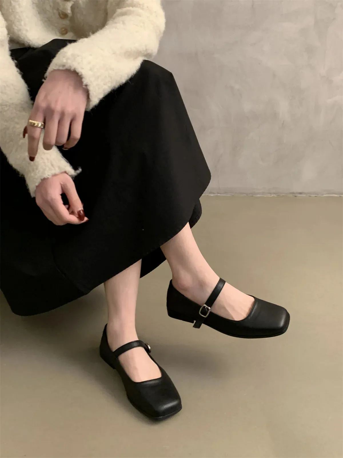 Celebs In Loafers MQTIME  -  2024 New Sweet Mary Jane Shoes Square Head Moccasins Flat Shoes French Lovely Casual Shoes Women Comfort Loafers Shoes for Work