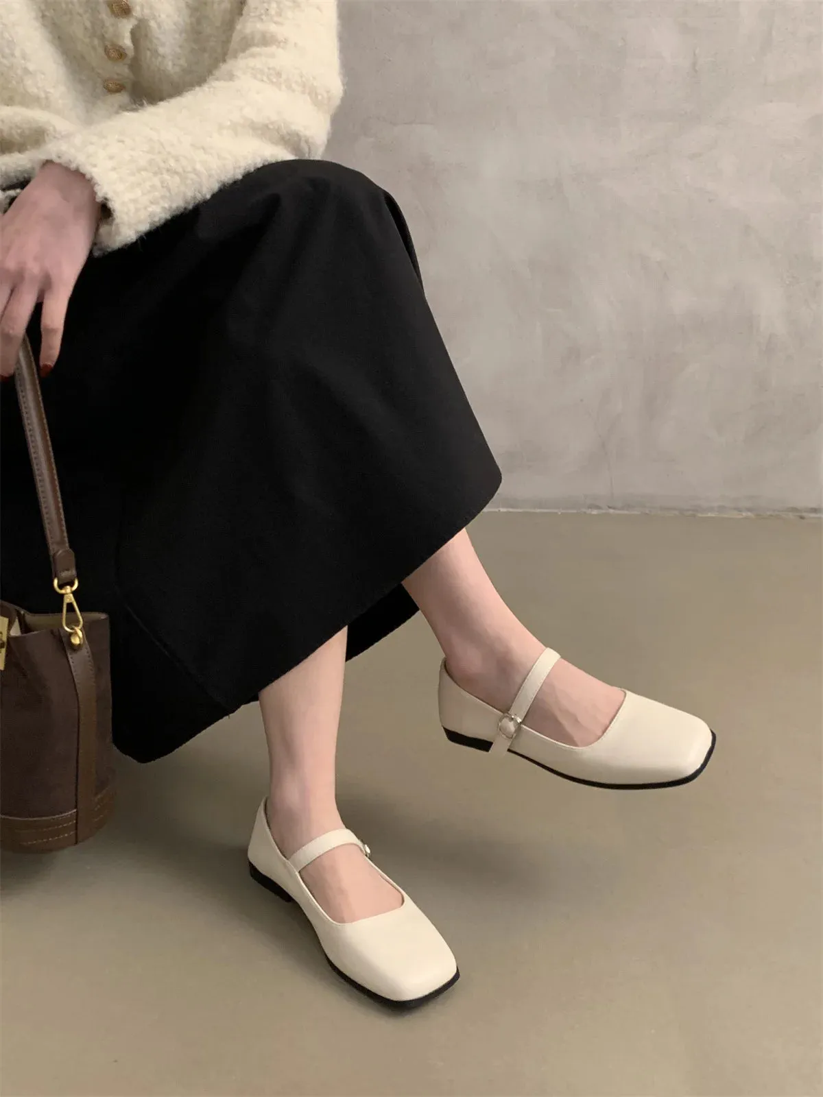 MQTIME  -  2024 New Sweet Mary Jane Shoes Square Head Moccasins Flat Shoes French Lovely Casual Shoes Women Comfort Loafers Shoes for Work Haruta Loafers Japan